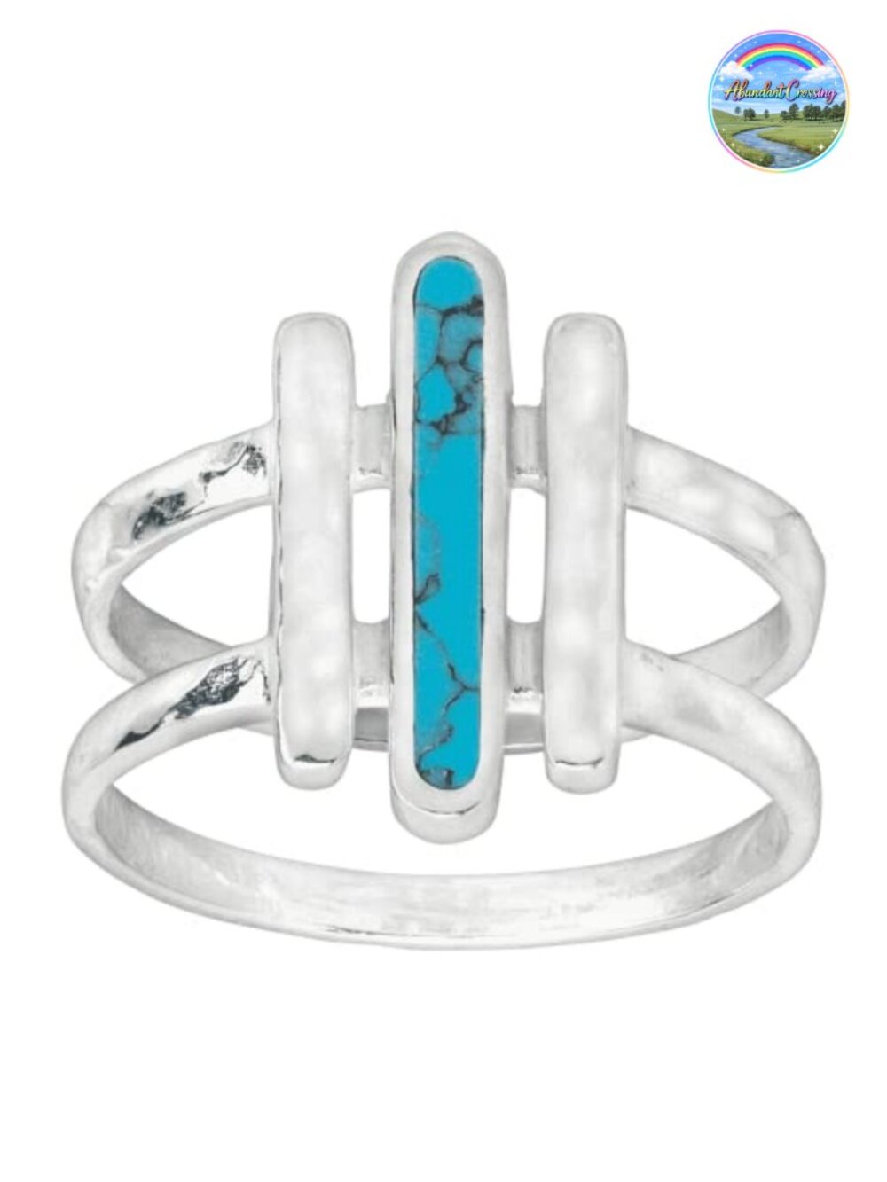 Sterling Silver Compressed Turquoise Statement Three Bar Ring Size 8